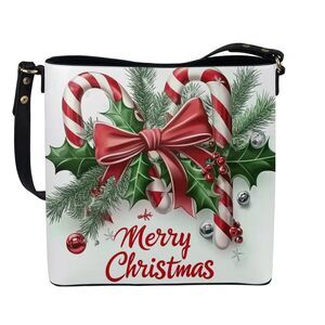 9817 Merry Christmas Bucket Bags Candy Cane Hobo Shoulder Handbags